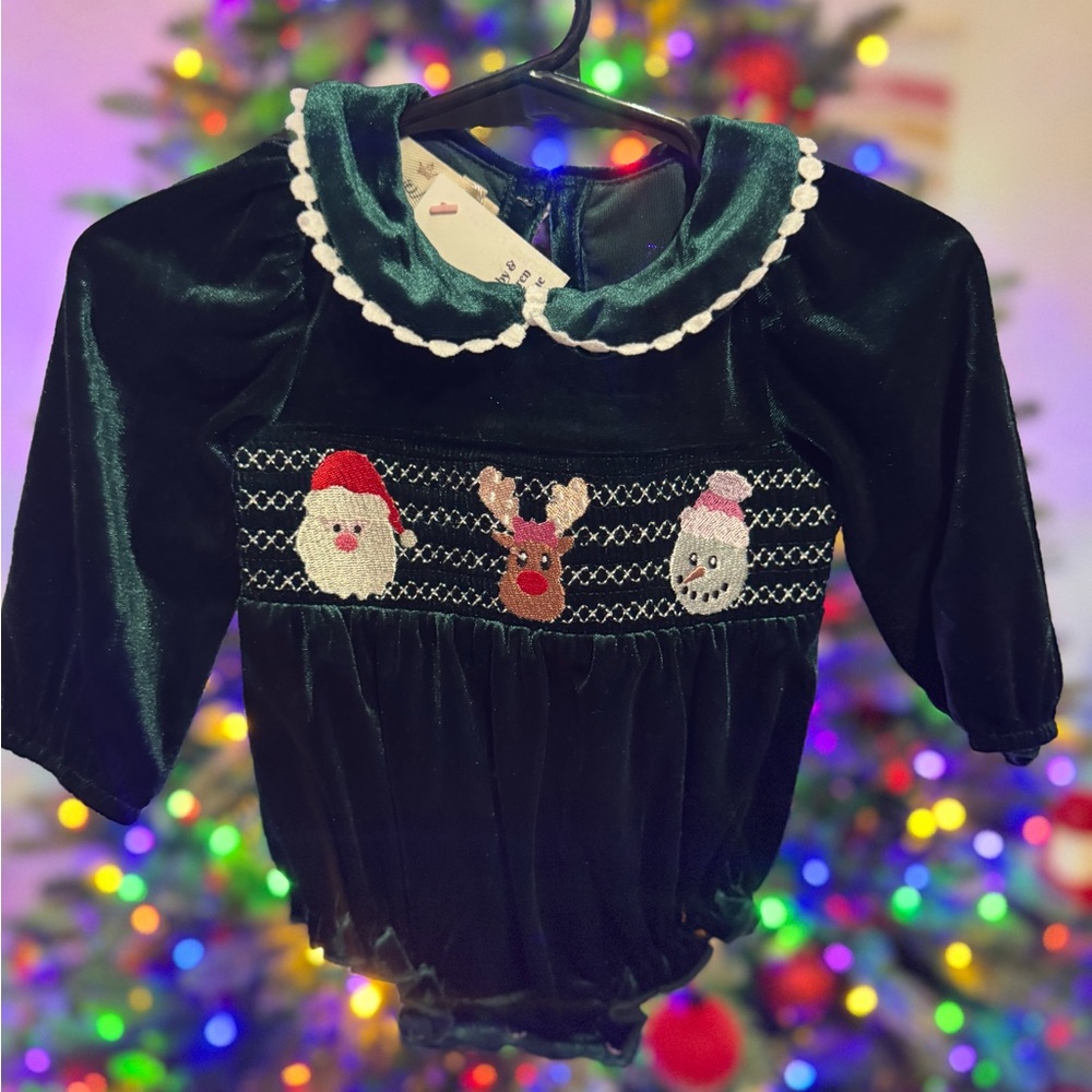 Festive Green Velvet Kids Bodysuit